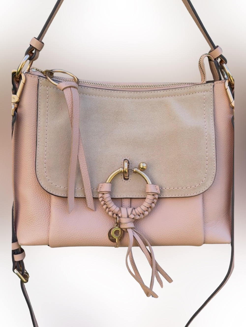 See by Chloe Blush Taupe Joan Suede Pebble Leather Shoulder Crossbody Hobo w/COA - Picture 3 of 13